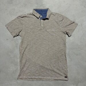 The Normal Brand Vintage Slub Pocket Polo Shirt Brown White Stripe Men's SZ M